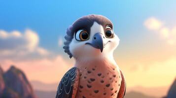 a cute little Falcon in Disney cartoon style. Generative AI photo