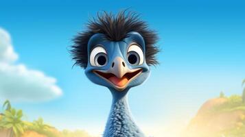 a cute little Emu in Disney cartoon style. Generative AI photo