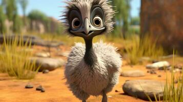 a cute little Emu in Disney cartoon style. Generative AI photo