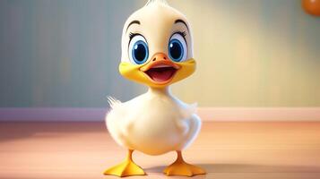 un linda pequeño Pato en disney dibujos animados estilo. generativo ai foto