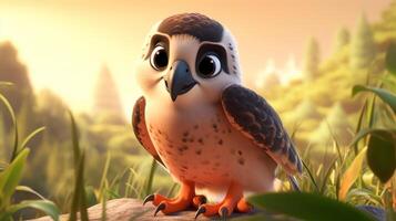 a cute little Falcon in Disney cartoon style. Generative AI photo