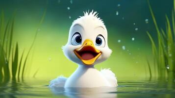 un linda pequeño Pato en disney dibujos animados estilo. generativo ai foto