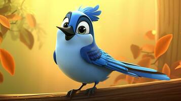 a cute little Blue Jay in Disney cartoon style. Generative AI photo