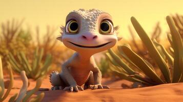 a cute little Desert Iguana in Disney cartoon style. Generative AI photo