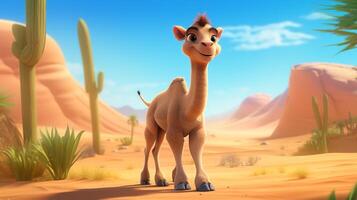 a cute little Camel in Disney cartoon style. Generative AI photo