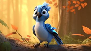 a cute little Blue Jay in Disney cartoon style. Generative AI photo