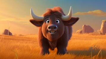 a cute little Buffalo in Disney cartoon style. Generative AI photo