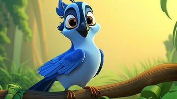 a cute little Blue Jay in Disney cartoon style. Generative AI photo