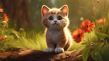 un linda pequeño gato en disney dibujos animados estilo. generativo ai foto