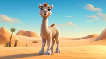 a cute little Camel in Disney cartoon style. Generative AI photo