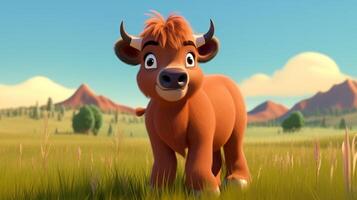 a cute little Bison in Disney cartoon style. Generative AI photo