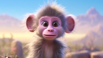 a cute little Baboon in Disney cartoon style. Generative AI photo