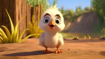 un linda pequeño gallito pollo en disney dibujos animados estilo. generativo ai foto