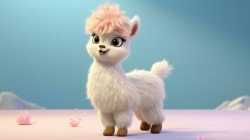 a cute little Alpaca in Disney cartoon style. Generative AI photo