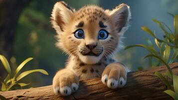 a cute little Lynx in Disney cartoon style. Generative AI photo