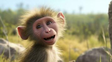 a cute little Baboon in Disney cartoon style. Generative AI photo