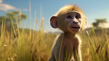 un linda pequeño babuino en disney dibujos animados estilo. generativo ai foto