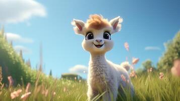 a cute little Alpaca in Disney cartoon style. Generative AI photo