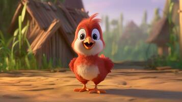 a cute little Bantam Chicken in Disney cartoon style. Generative AI photo