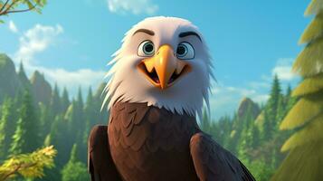 un linda pequeño calvo águila en disney dibujos animados estilo. generativo ai foto