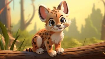 un linda pequeño lince en disney dibujos animados estilo. generativo ai foto