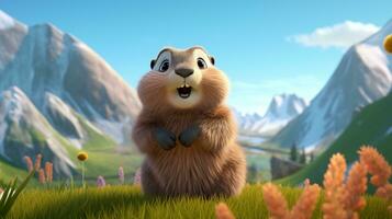 a cute little Marmot in Disney cartoon style. Generative AI photo