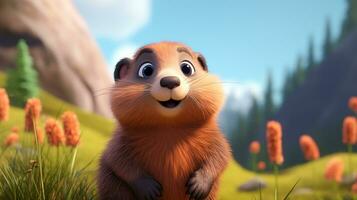a cute little Marmot in Disney cartoon style. Generative AI photo