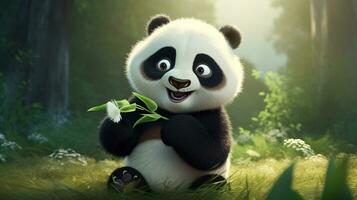 un linda pequeño panda en disney dibujos animados estilo. generativo ai foto