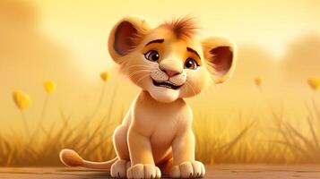 a cute little Lion in Disney cartoon style. Generative AI photo