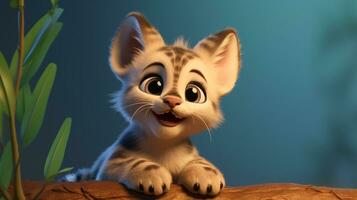 un linda pequeño lince en disney dibujos animados estilo. generativo ai foto