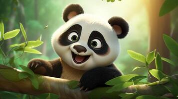 un linda pequeño panda en disney dibujos animados estilo. generativo ai foto