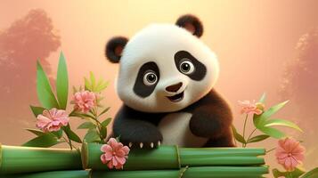 a cute little Panda in Disney cartoon style. Generative AI photo