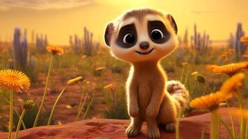 un linda pequeño suricata en disney dibujos animados estilo. generativo ai foto