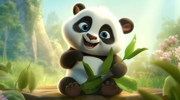 un linda pequeño panda en disney dibujos animados estilo. generativo ai foto