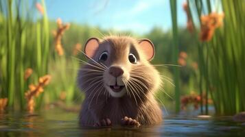 a cute little Muskrat in Disney cartoon style. Generative AI photo