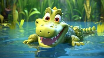 a cute little Nile Crocodile in Disney cartoon style. Generative AI photo