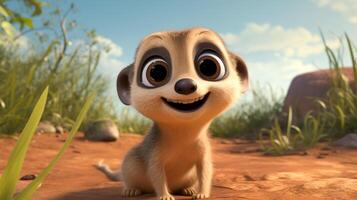 a cute little Meerkat in Disney cartoon style. Generative AI photo