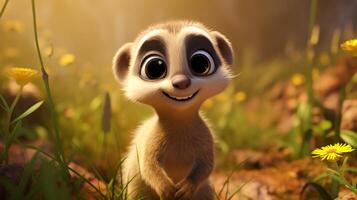 un linda pequeño suricata en disney dibujos animados estilo. generativo ai foto