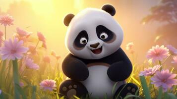 un linda pequeño panda en disney dibujos animados estilo. generativo ai foto