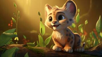 a cute little Lynx in Disney cartoon style. Generative AI photo