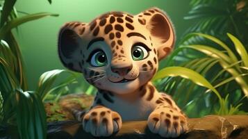 un linda pequeño jaguar en disney dibujos animados estilo. generativo ai foto