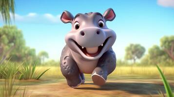 a cute little Hippopotamus in Disney cartoon style. Generative AI photo