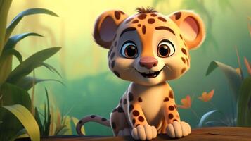 un linda pequeño leopardo en disney dibujos animados estilo. generativo ai foto