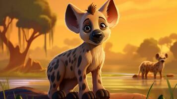 a cute little Hyena in Disney cartoon style. Generative AI photo