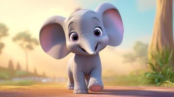 un linda pequeño elefante en disney dibujos animados estilo. generativo ai foto