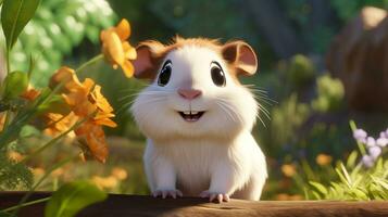 a cute little Guinea Pig in Disney cartoon style. Generative AI photo