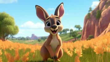 a cute little Kangaroo in Disney cartoon style. Generative AI photo