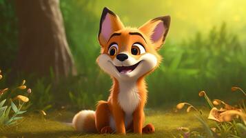 a cute little Fox in Disney cartoon style. Generative AI photo