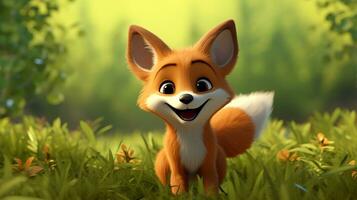 a cute little Fox in Disney cartoon style. Generative AI photo