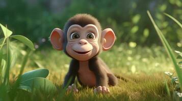 un linda pequeño chimpancé en disney dibujos animados estilo. generativo ai foto